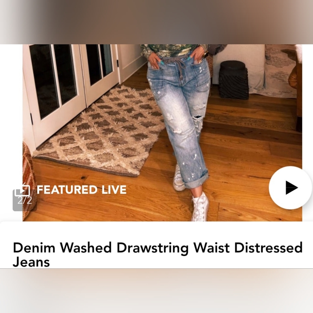 Denim washed drawstring waist distressed jeans